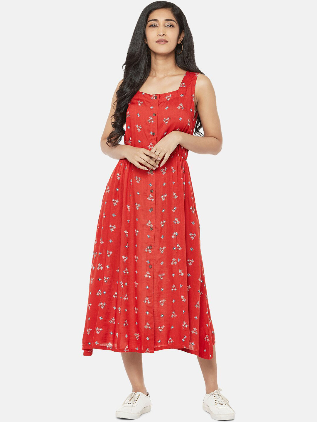 

People Women Orange Printed A-Line Dress