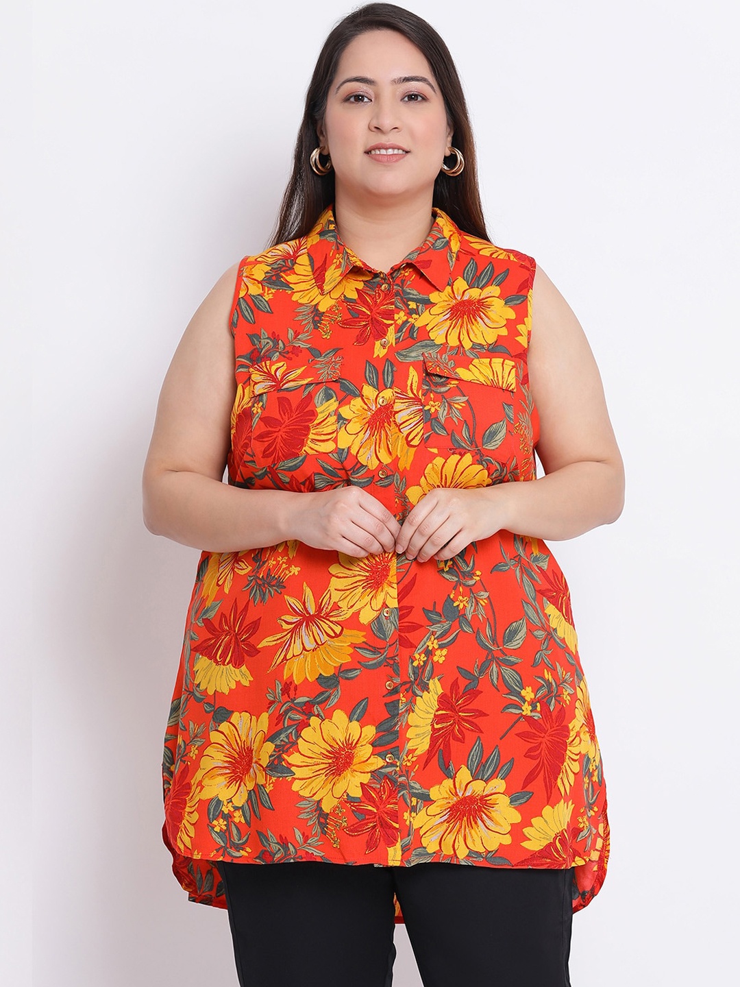 

Oxolloxo Women Orange Regular Fit Printed Casual Shirt