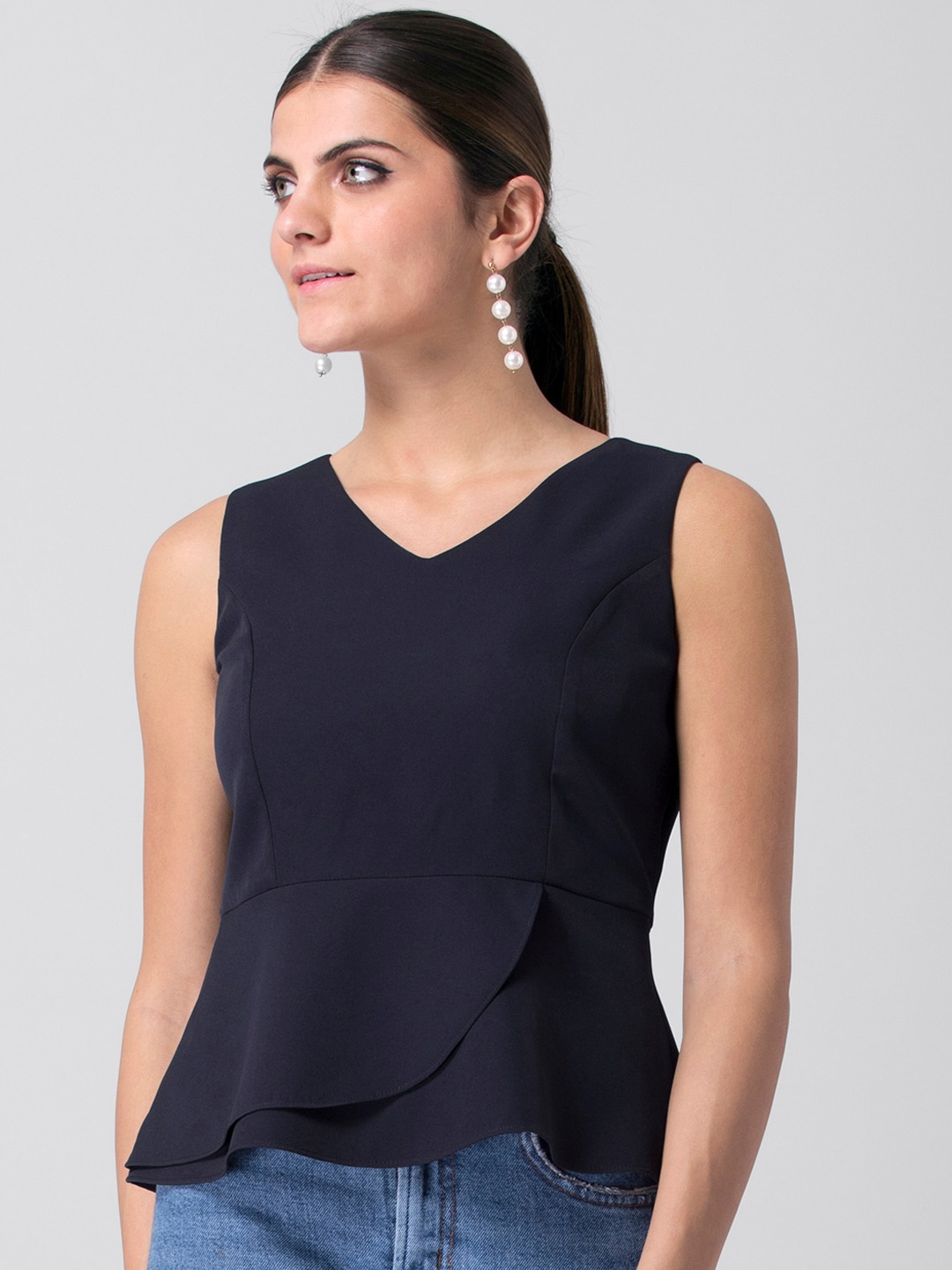 

Faballey Navy Blue Peplum Top