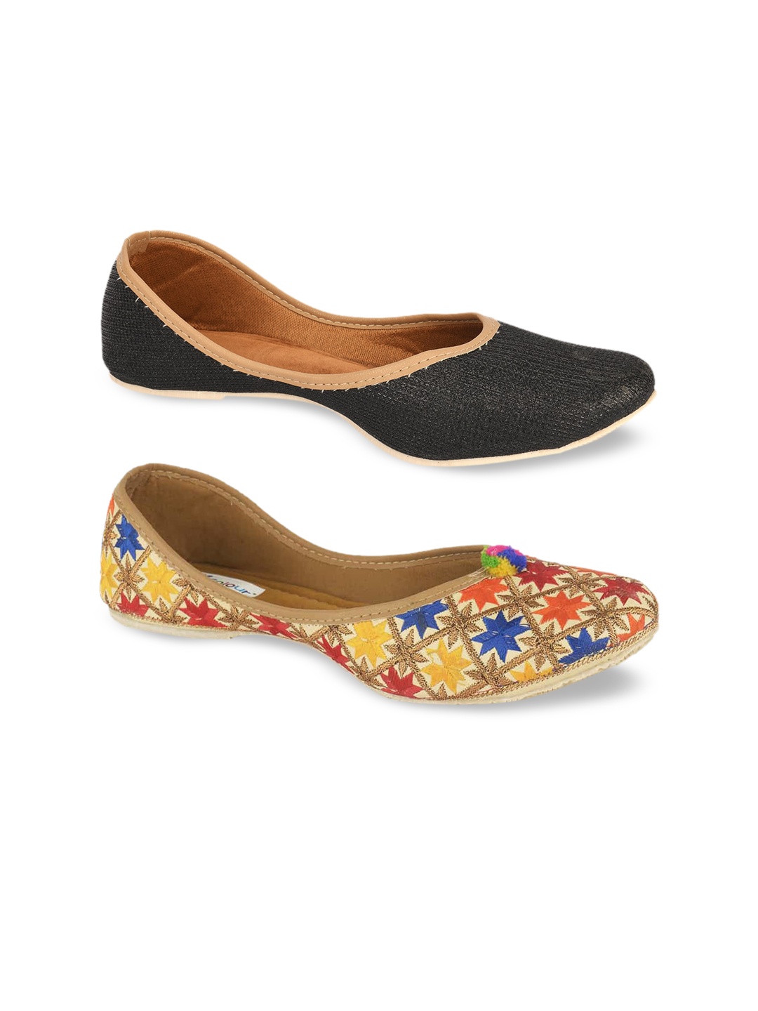 DESI COLOUR Women Set Of 2 Woven Design Mojaris, Multi