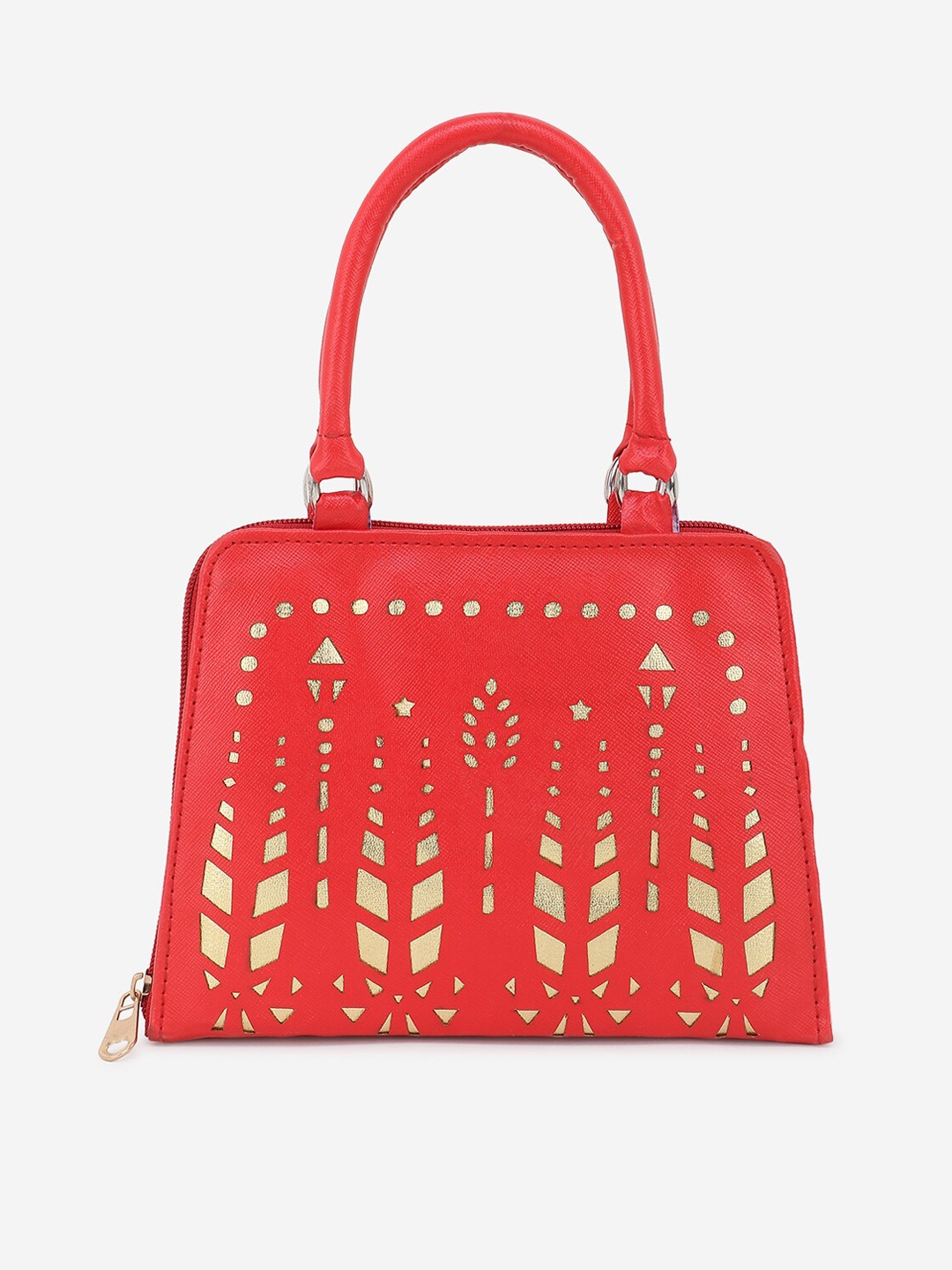 

Element Cart Red & Gold-Toned Textured Cut Work Purse Clutch