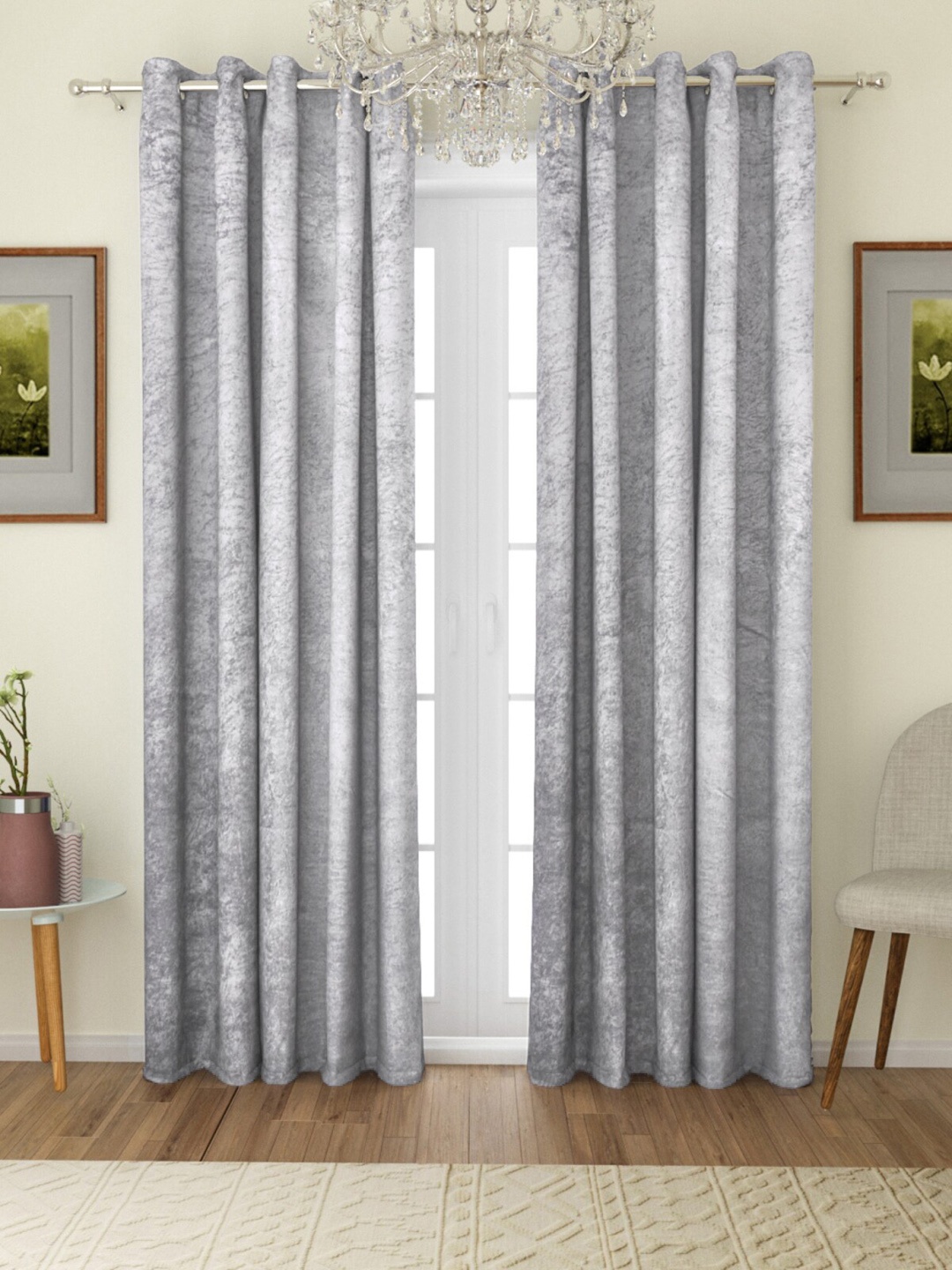 

ROMEE Silver-Toned & Grey Set of 2 Solid Room Darkening Door Curtains
