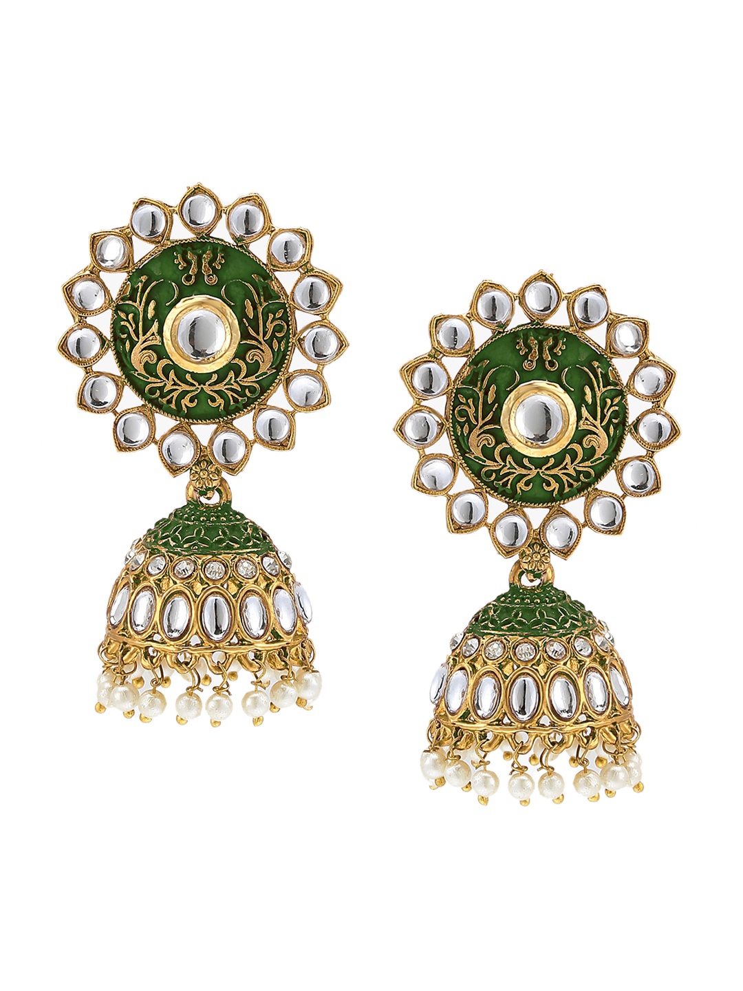 

SATCHEL Green & Gold-Toned Meenakari Dome Shaped Jhumkas