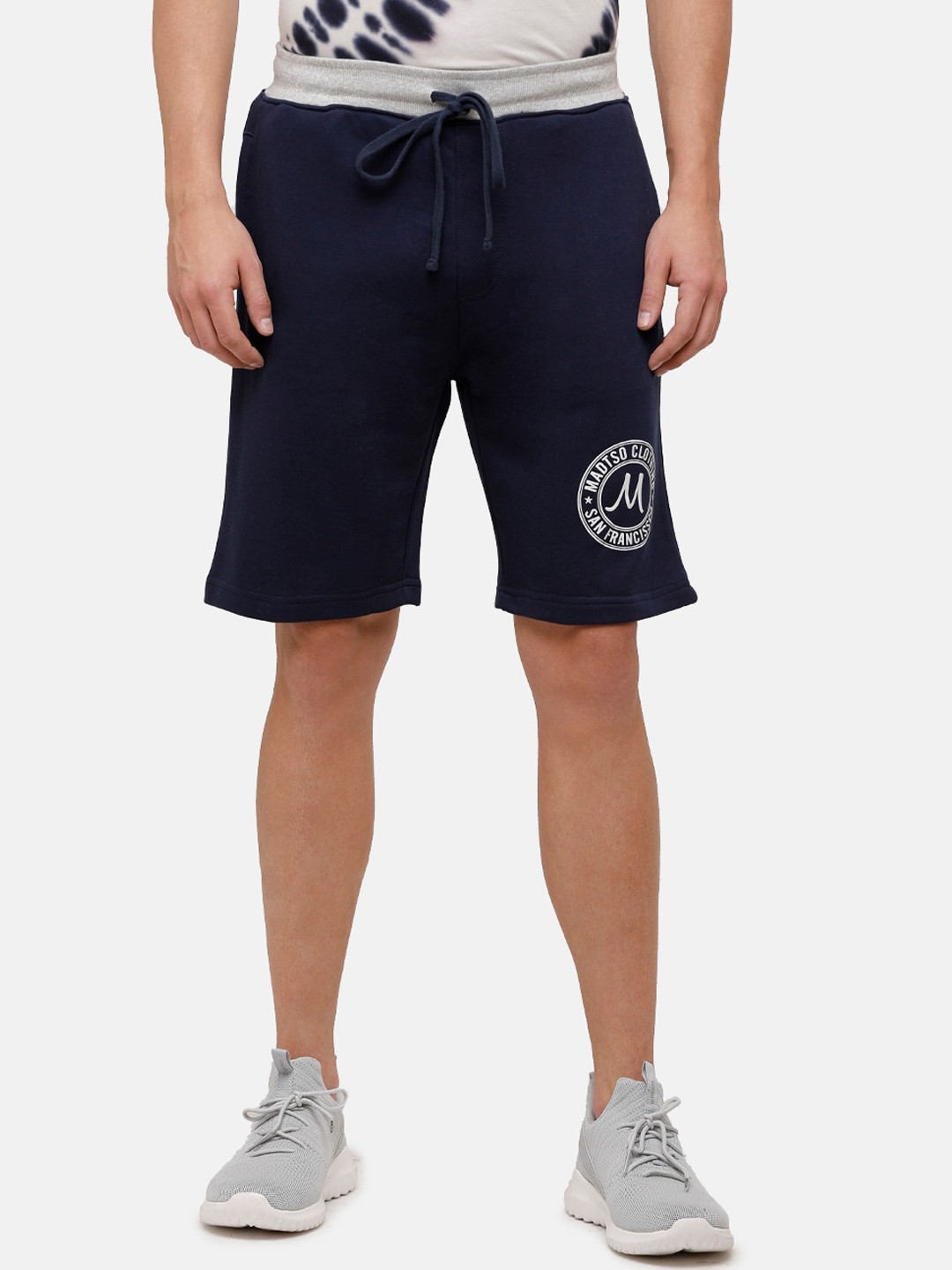 

MADSTO Men Navy Blue & White Solid Lounge Shorts