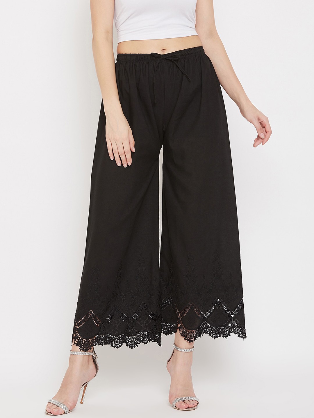 

Clora Creation Women Black Hem Design Wide Leg Palazzos
