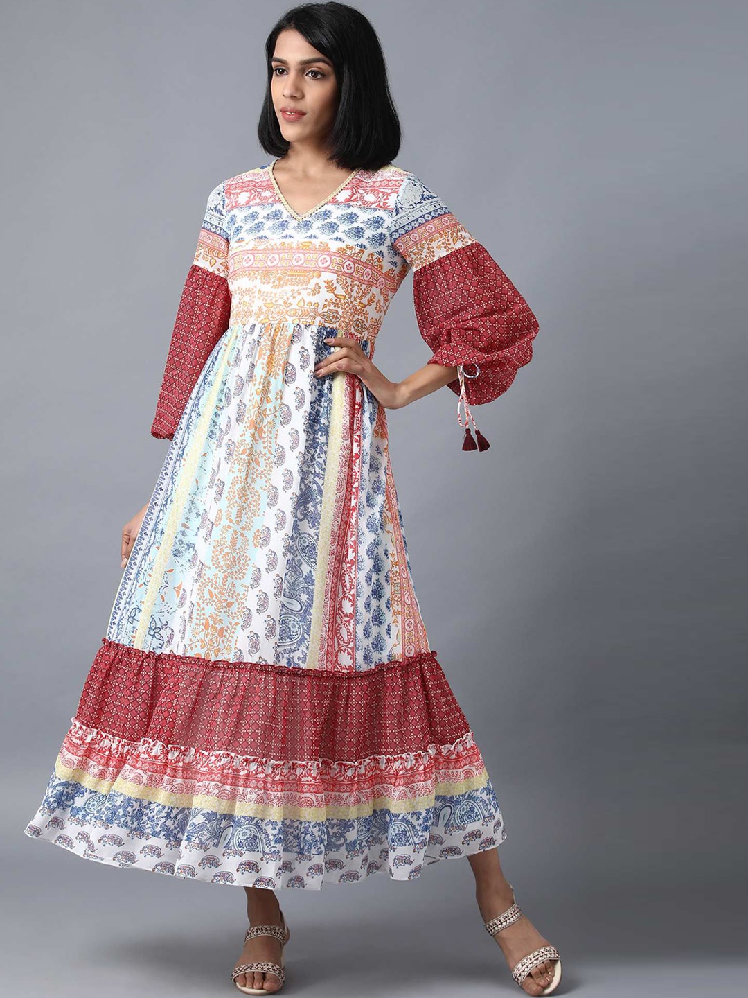

W Women White & Marron Printed Maxi Dress