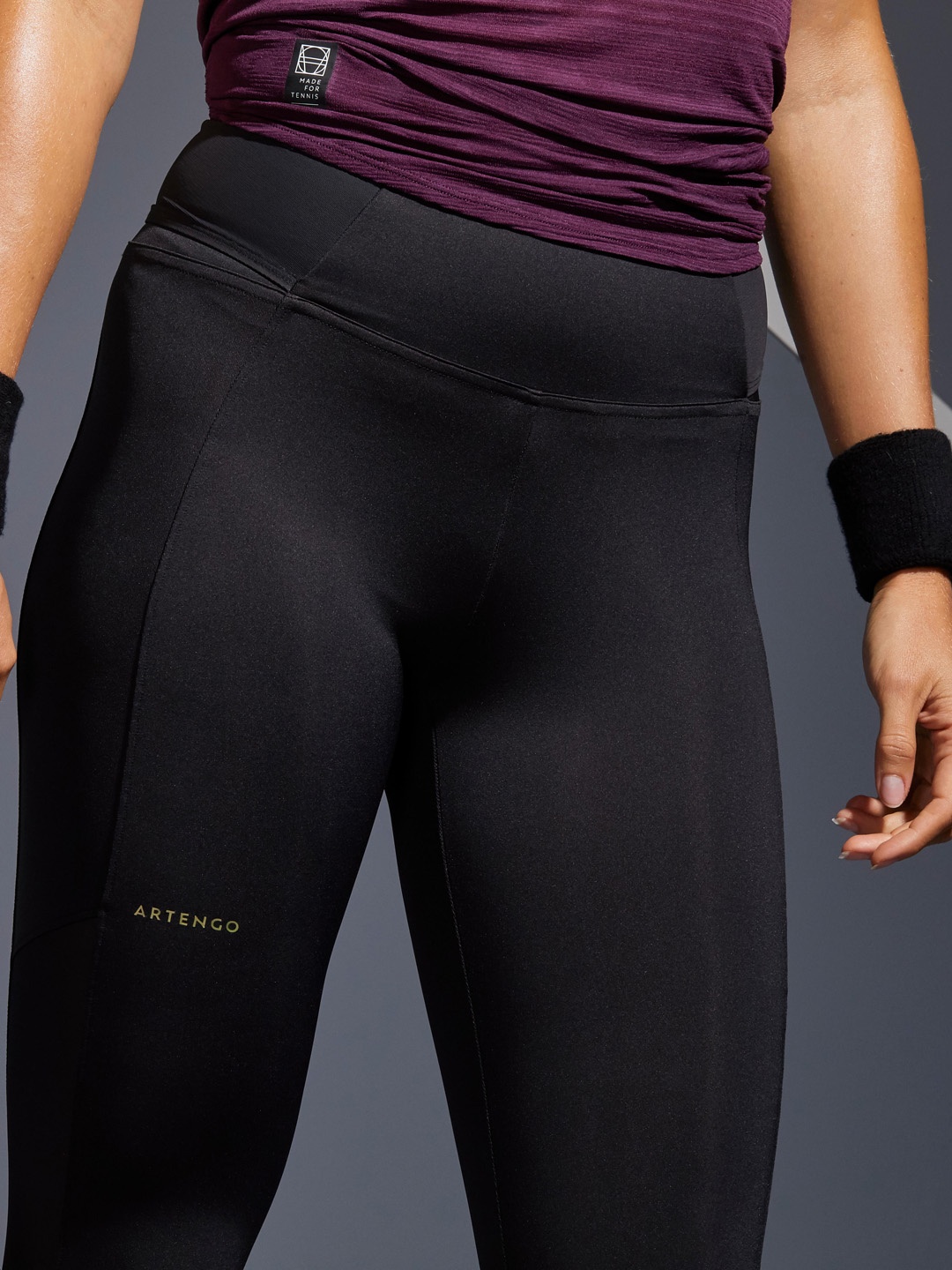 

Artengo By Decathlon Women Black Cropped Dry Fit Tennis Leggings