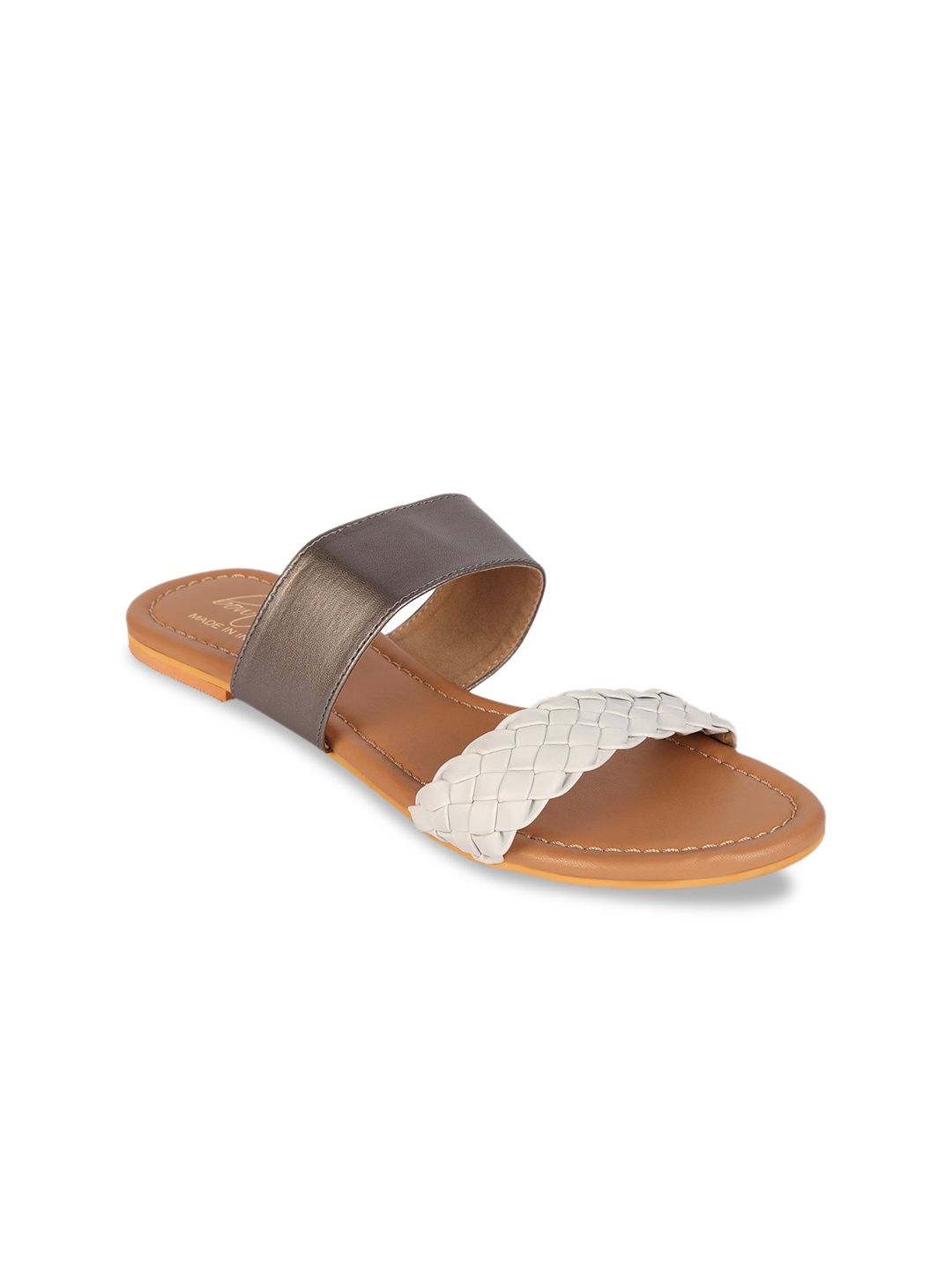 

Bowtoes Women Grey Woven Design Open Toe Flats