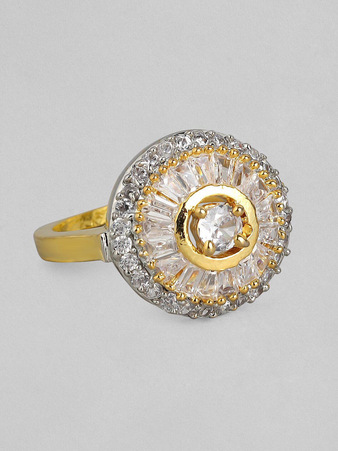 

Rubans Gold-Plated White CZ-Studded Handcrafted Finger Ring