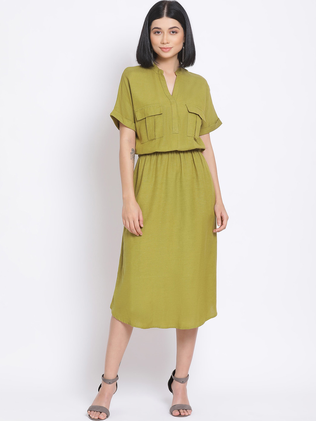 

Oxolloxo Women Green Solid Blouson Dress