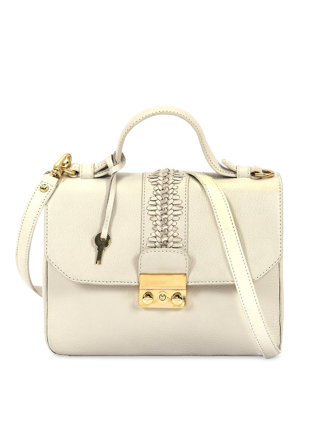 

Eske Cream-Coloured Solid Sling Leather Bag