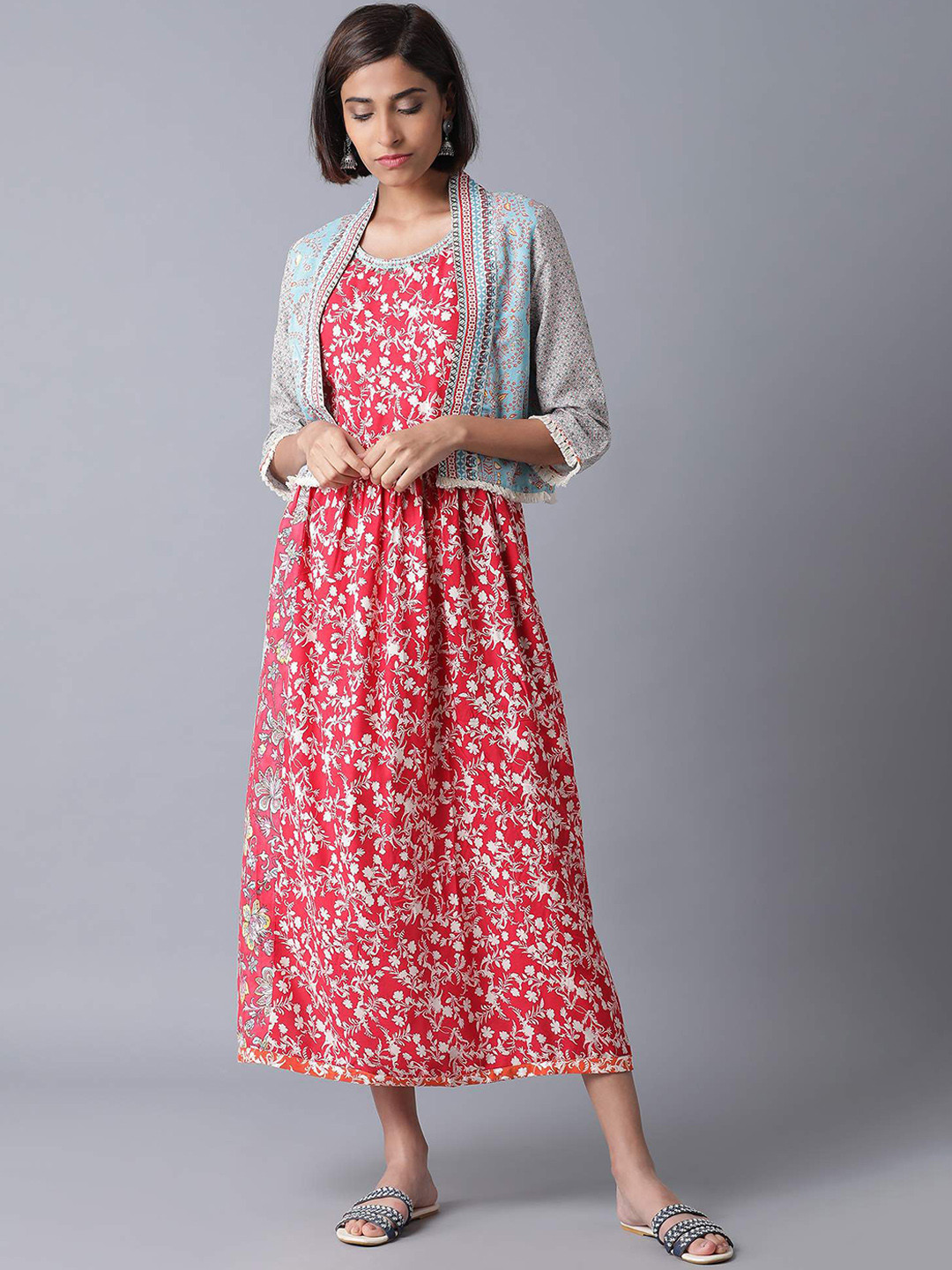 

W Women Multicoloured Floral Printed Fit and Flare Dress, Multi