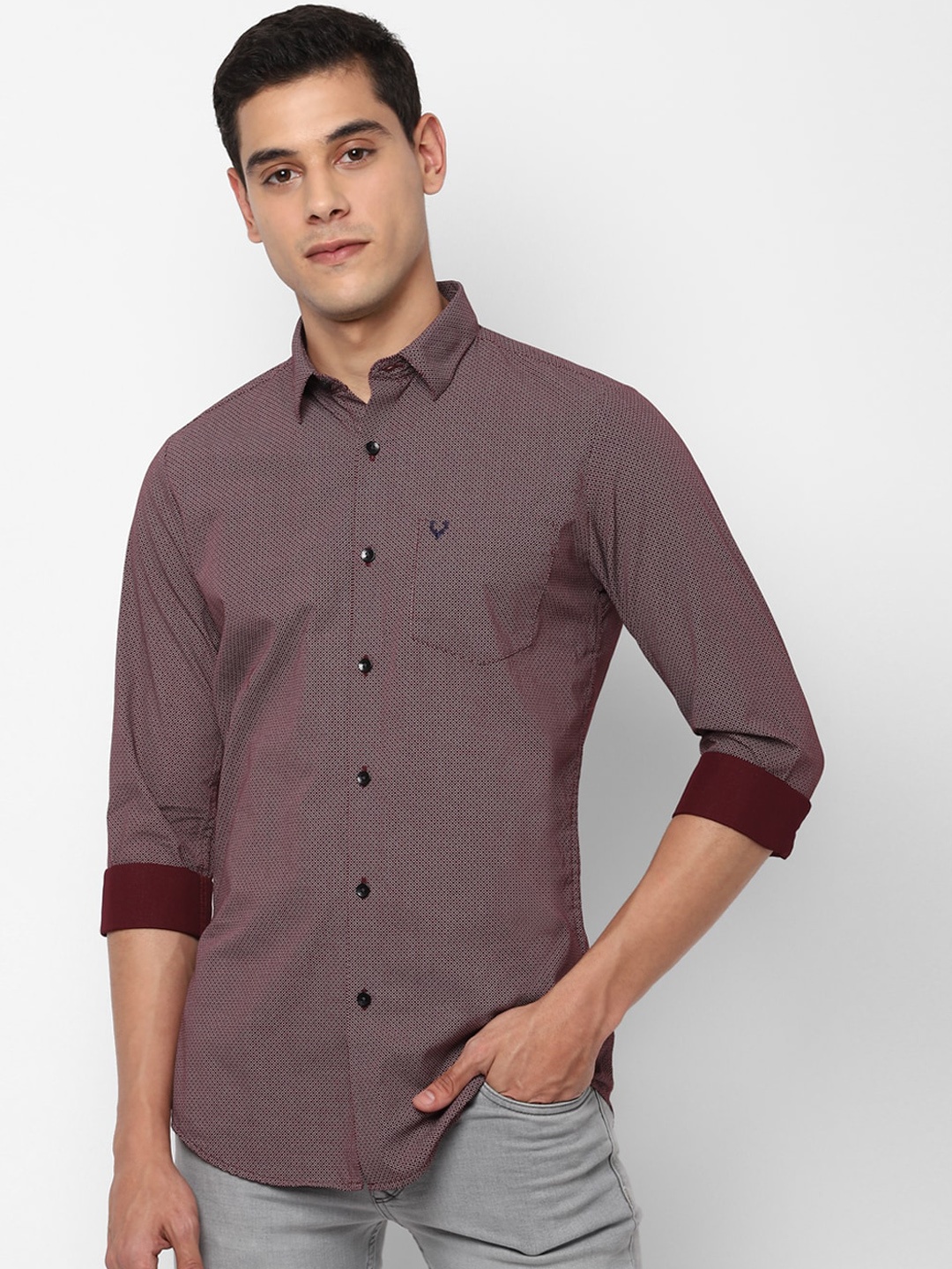 

Allen Solly Men Maroon Slim Fit Printed Casual Cotton Shirt