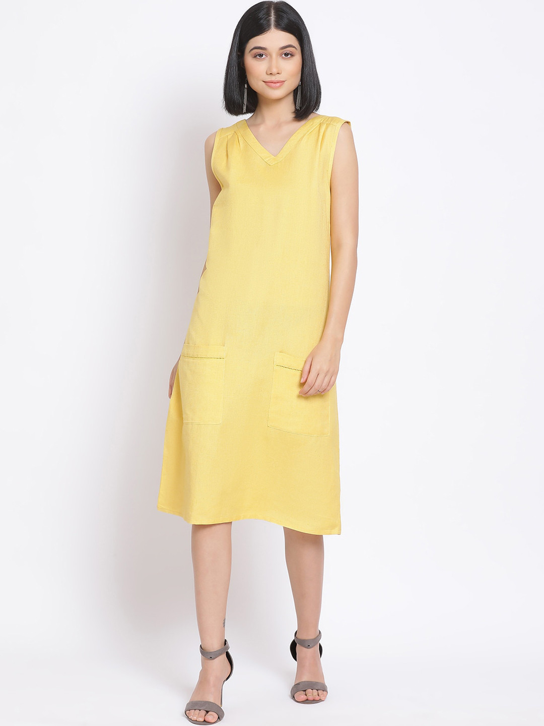 

Oxolloxo Women Yellow Solid A-Line Dress