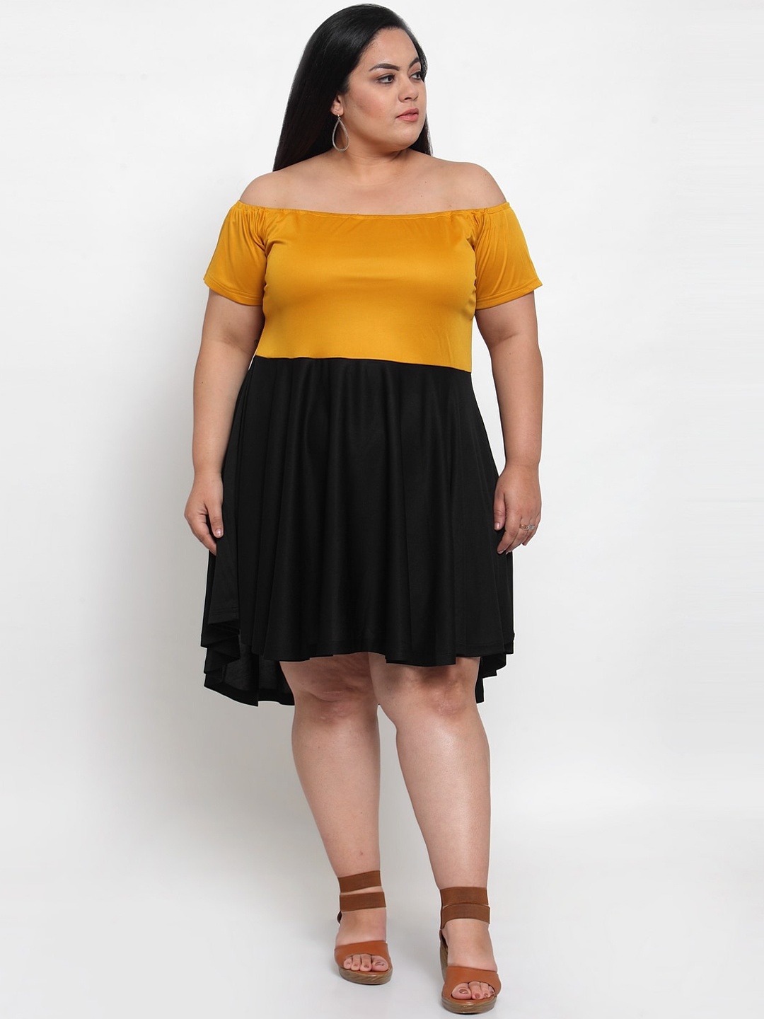 

Flambeur Women Black Colourblocked Fit and Flare Dress