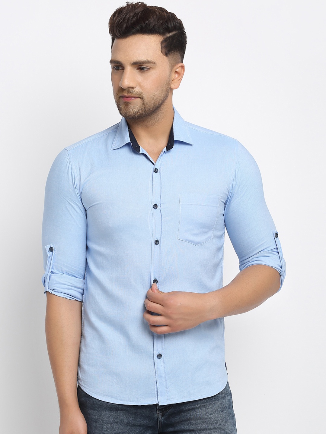 

Cantabil Men Blue Slim Fit Solid Casual Shirt