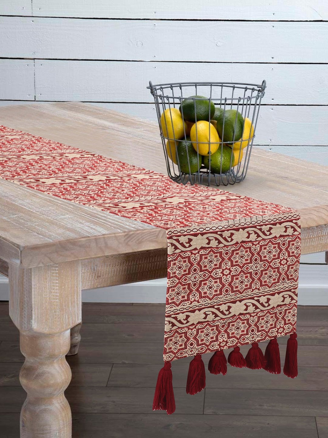 

Mezposh Beige & Red Ethnic Motifs 6-Seater Table Runner