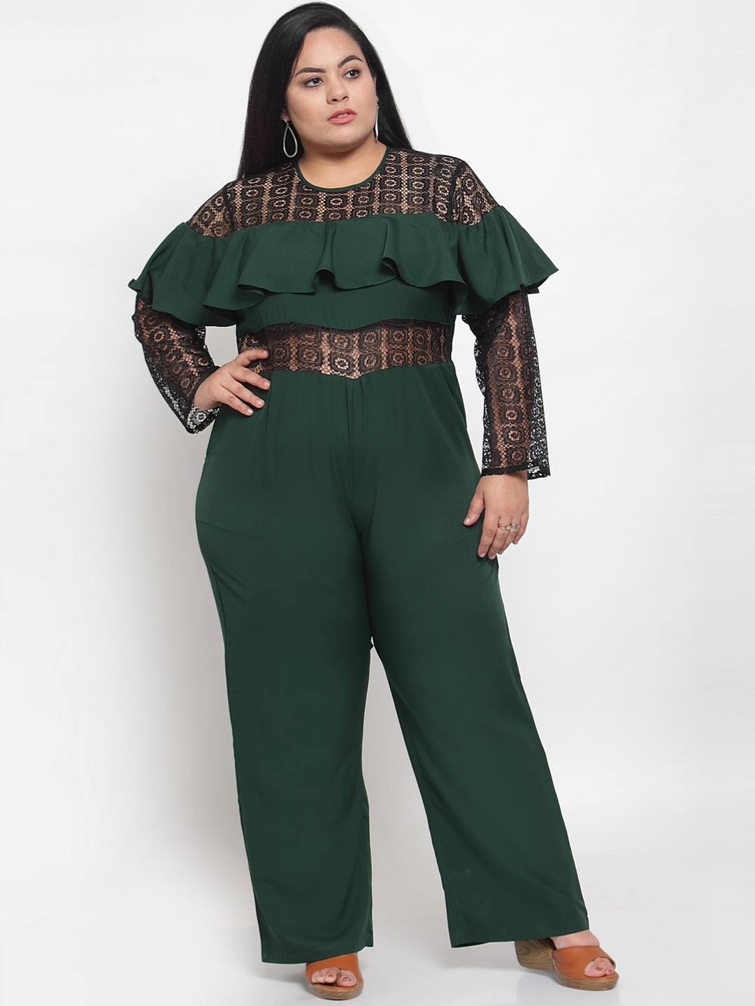 

Flambeur Women Green & Black Solid Basic Jumpsuit