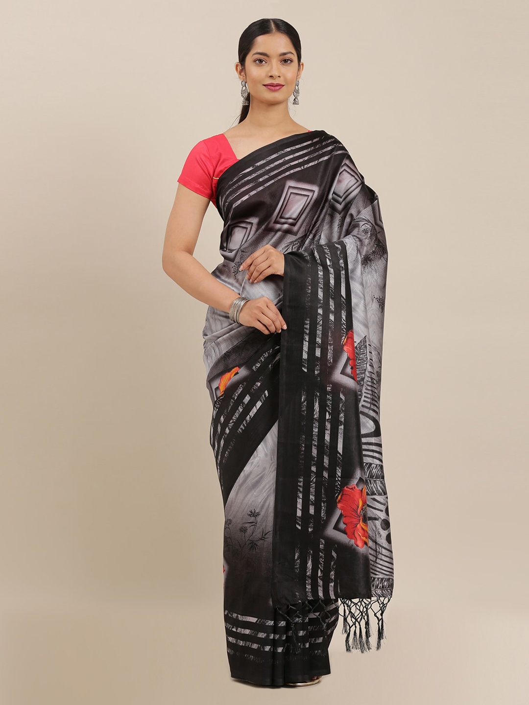 

The Chennai Silks Grey Printed Saree