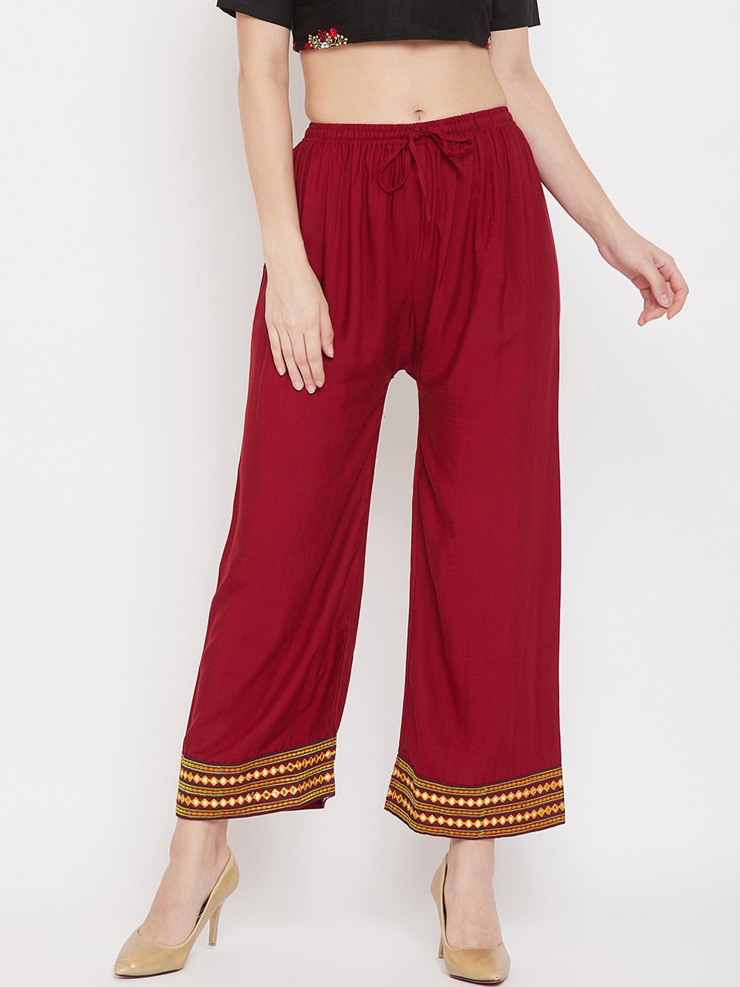

Clora Creation Women Maroon Hem Design Wide Leg Palazzos