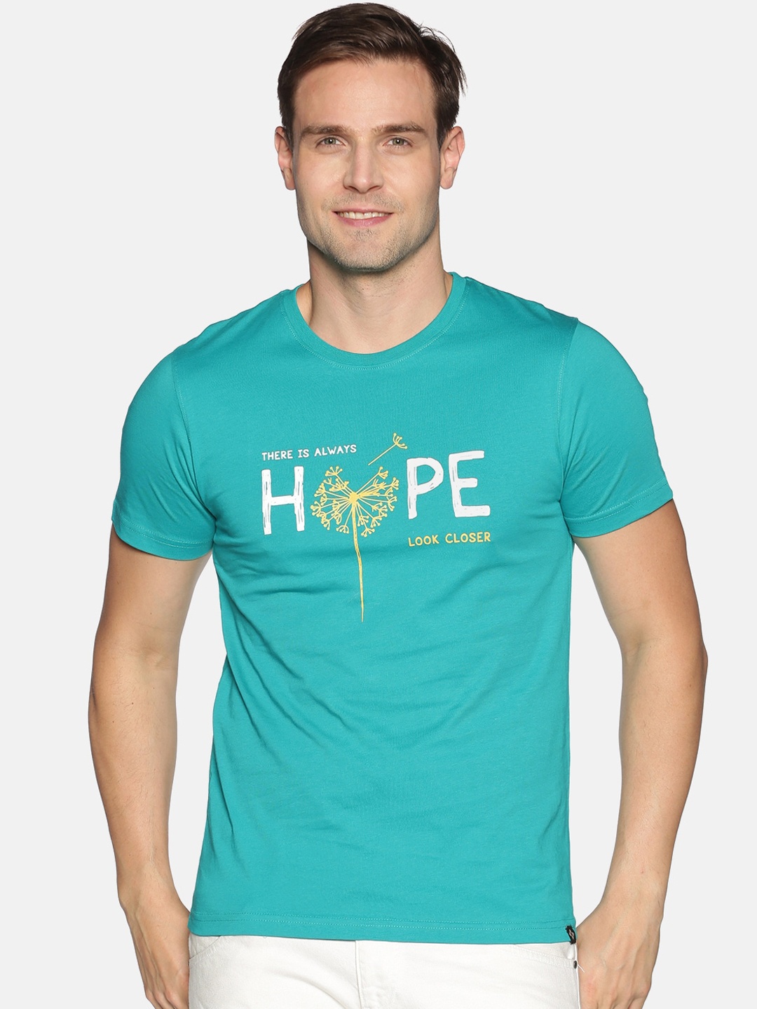

Dollar Men Turquoise Blue Printed Round Neck T-shirt