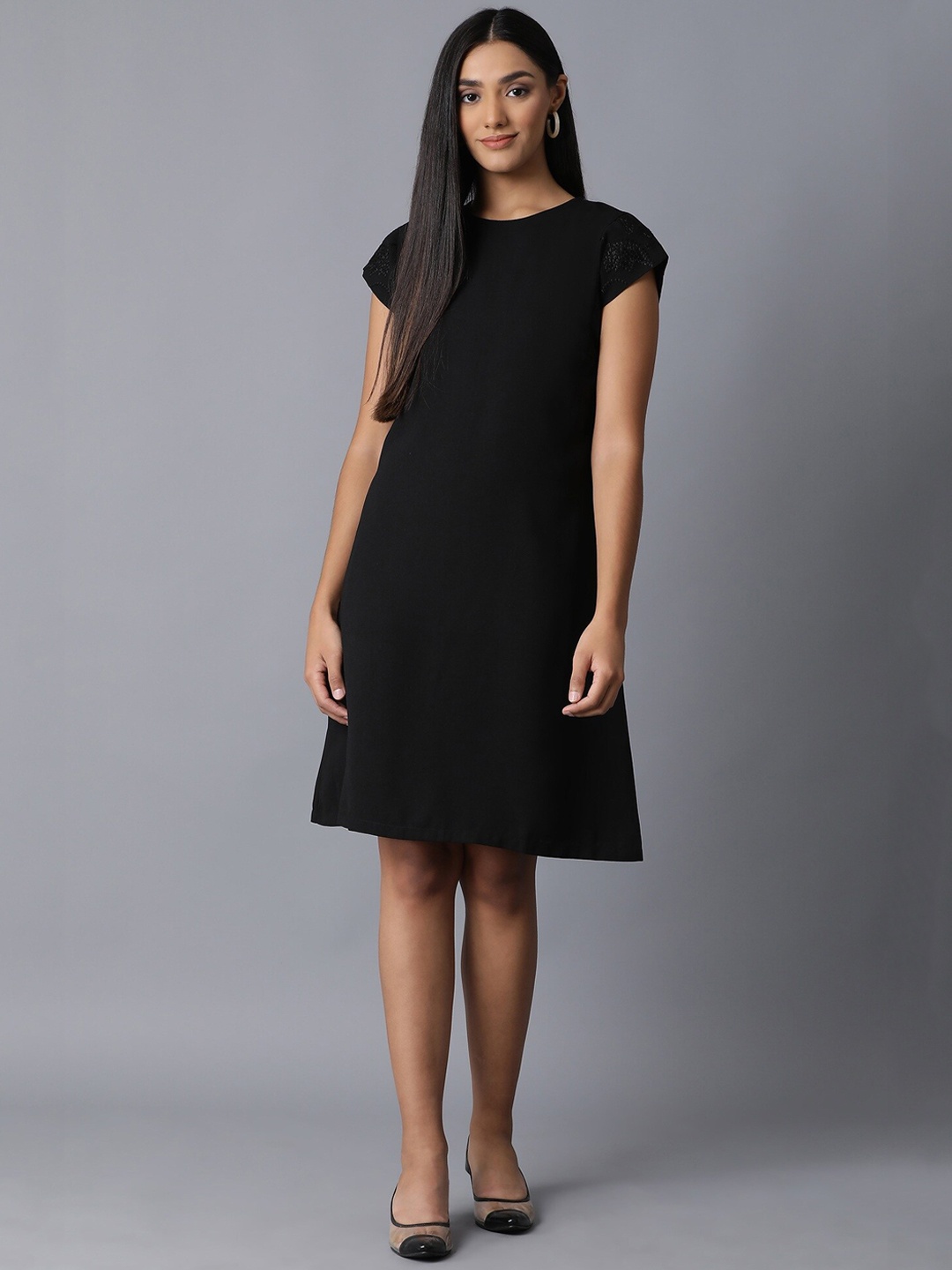 W Women Black Solid A-Line Dress