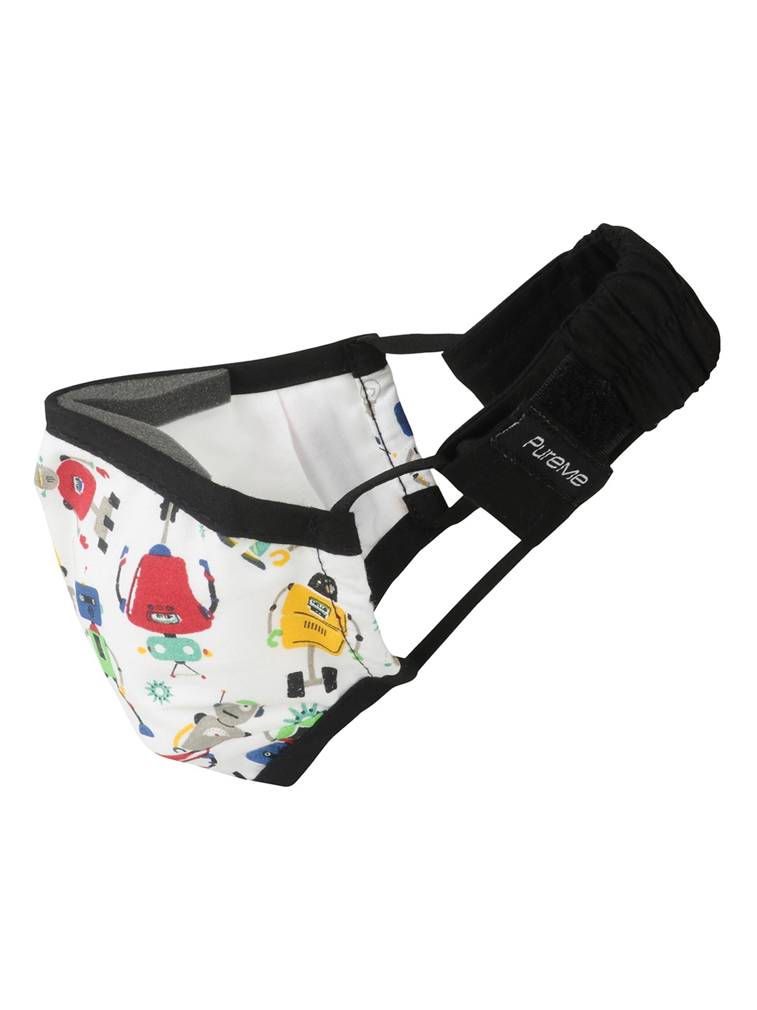 

PureMe Air Masks Kids White & Yellow Printed 5-Ply Reusable Cloth Mask With Head Band