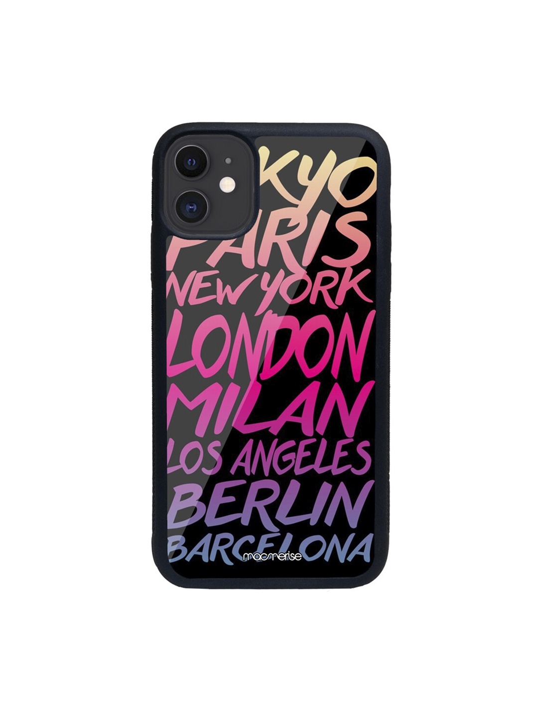 

macmerise Black & Pink Fashion Cities Glass iPhone 11 Phone Case