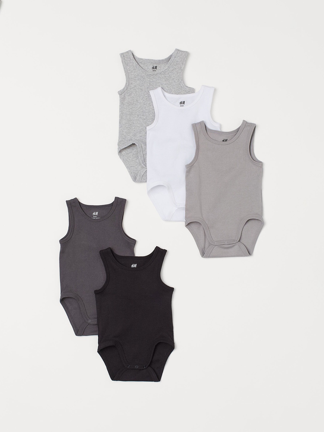 

H&M Unisex Kids Multicoloured 5-Pack Sleeveless Sustainable Bodysuits, Grey