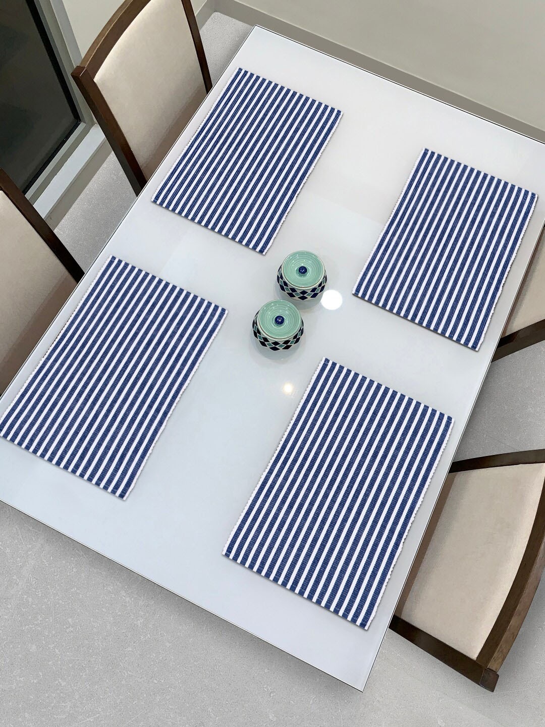 

HOKIPO Set Of 4 Blue & White Striped Table Placemats