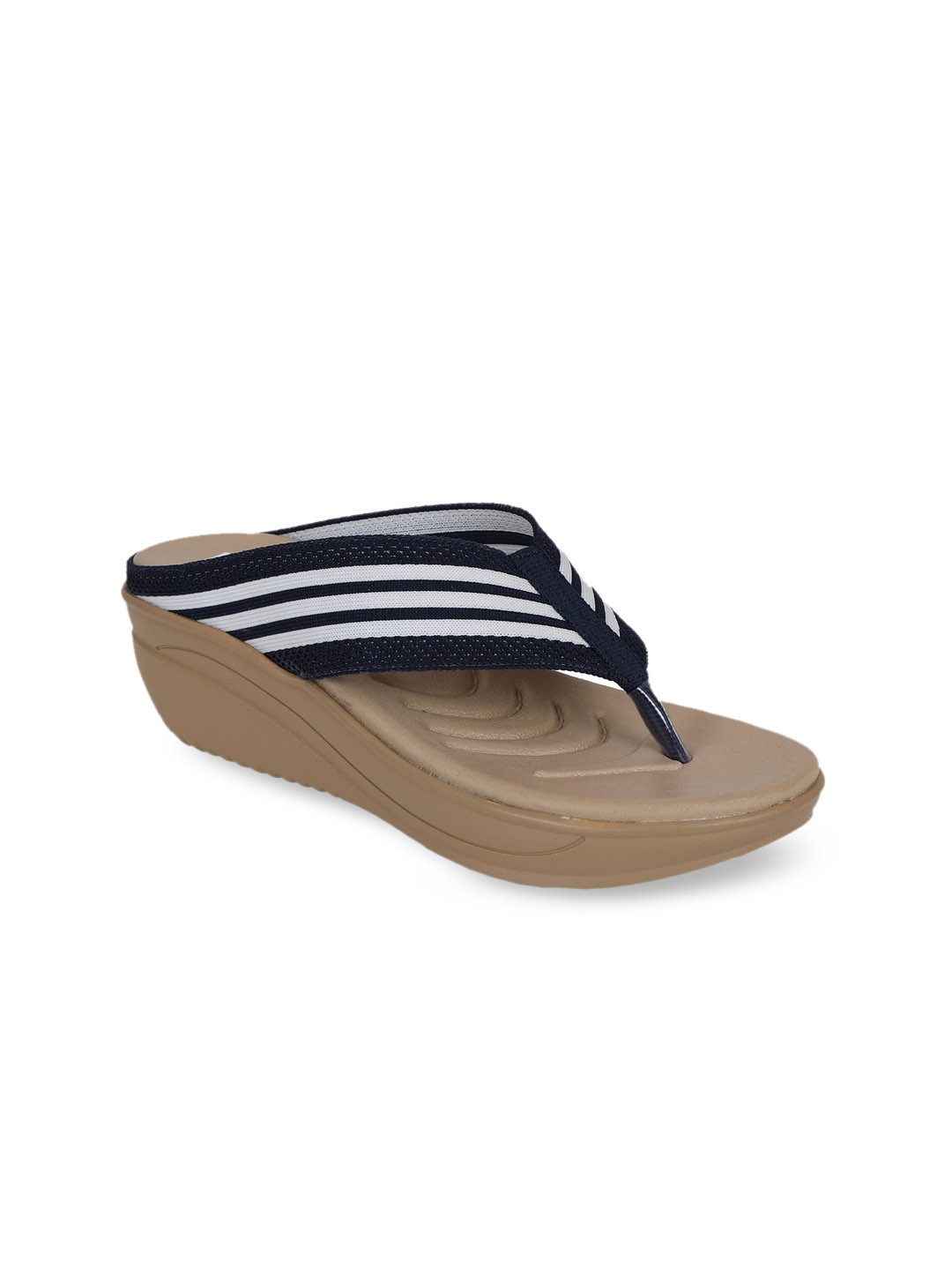 

Zyla Women Navy Blue & White Striped Wedges