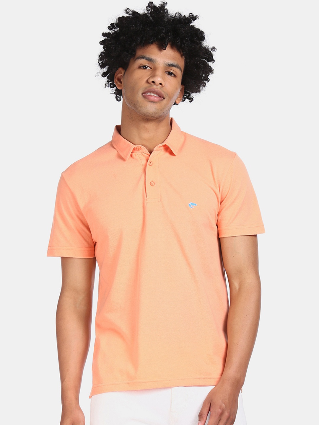 

Ruggers Men Peach-Coloured Solid Polo Collar T-shirt