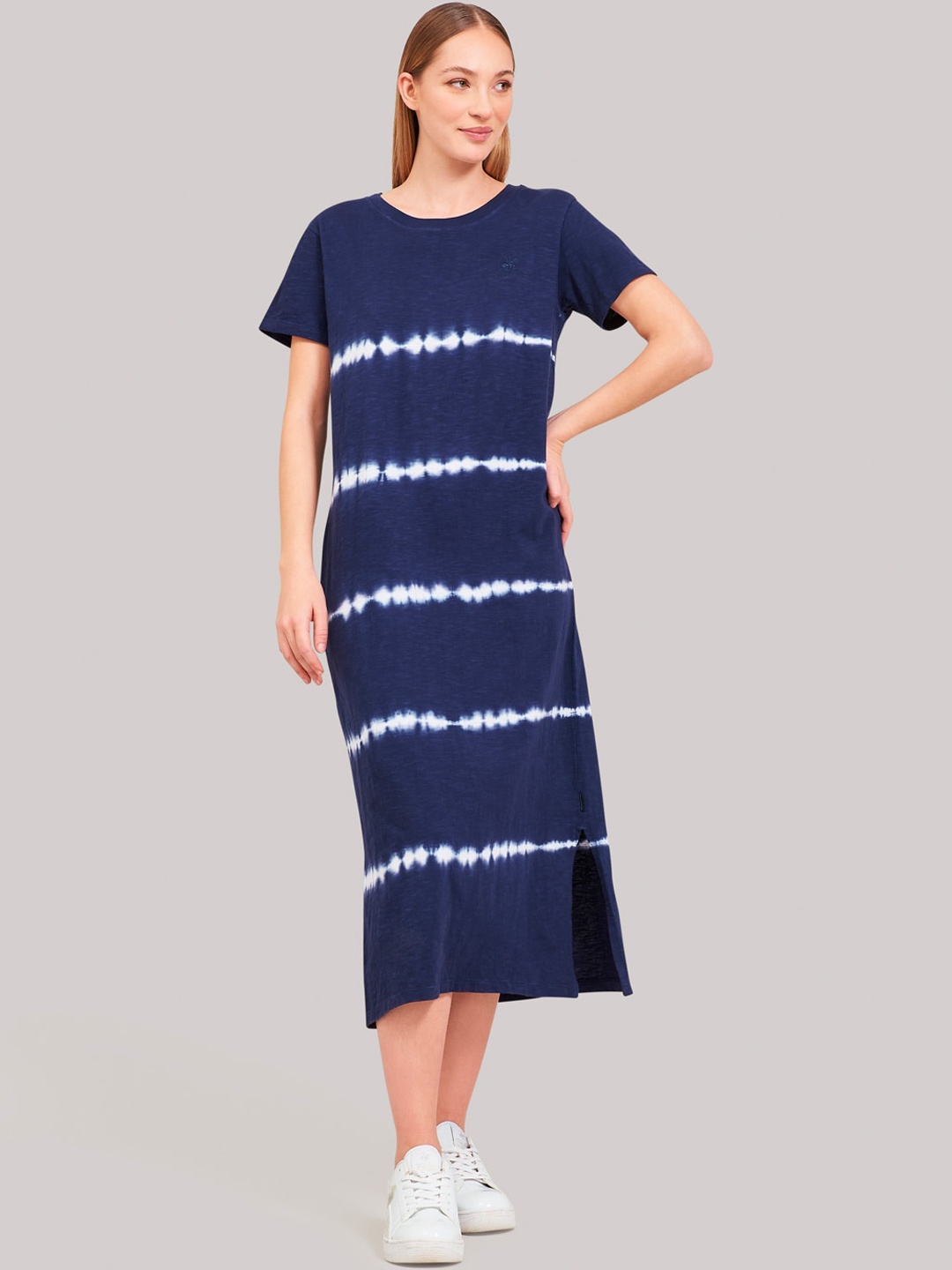 

Beverly Hills Polo Club Women Navy Blue & White Dyed T-shirt Dress