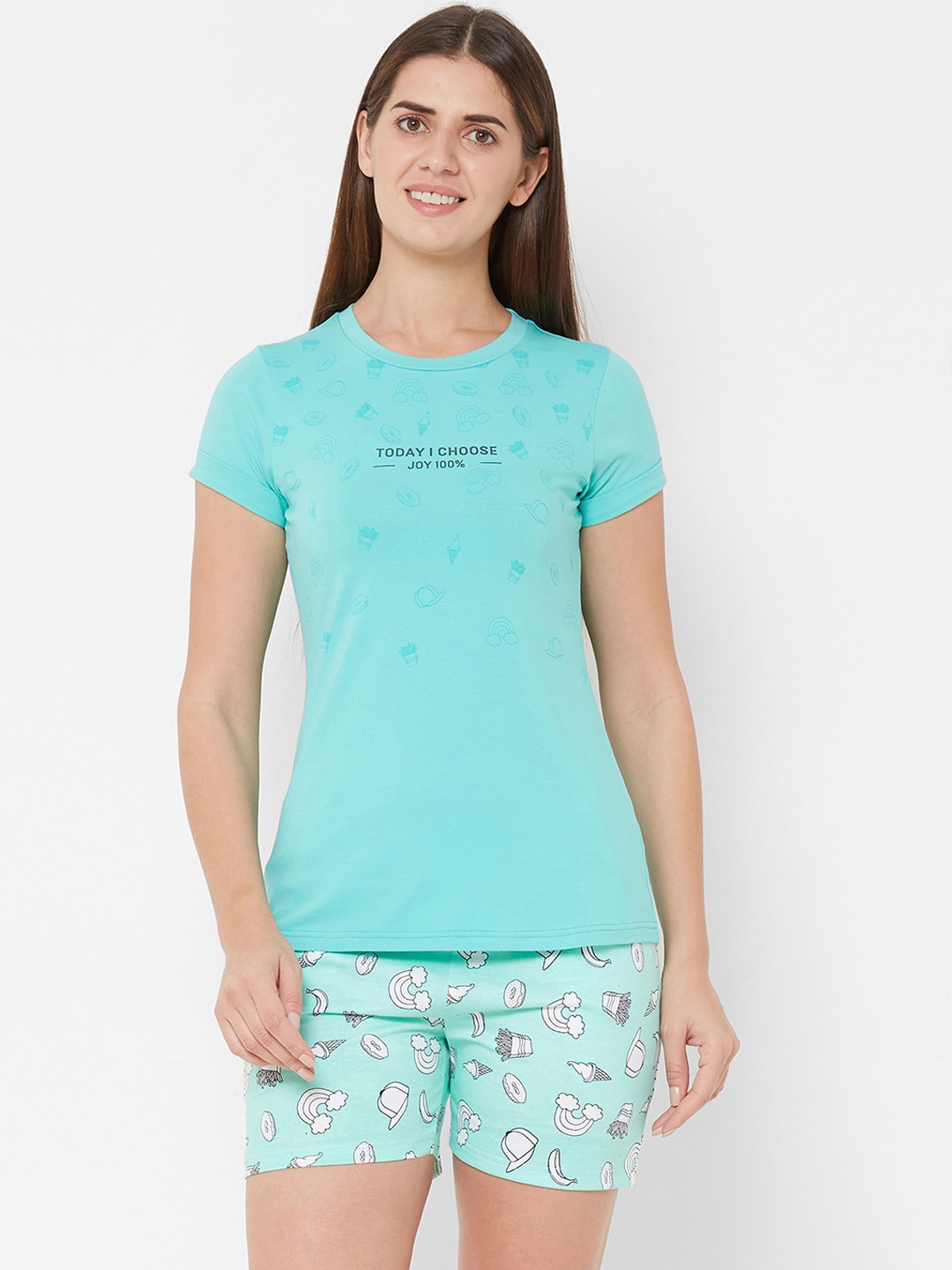 

Sweet Dreams Women Turquoise Blue Printed Night Suit