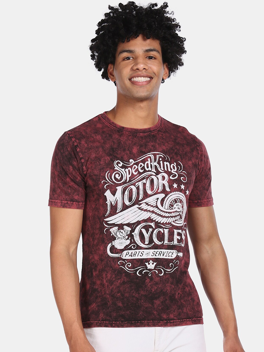 

Cherokee Men Maroon Printed Round Neck T-shirt