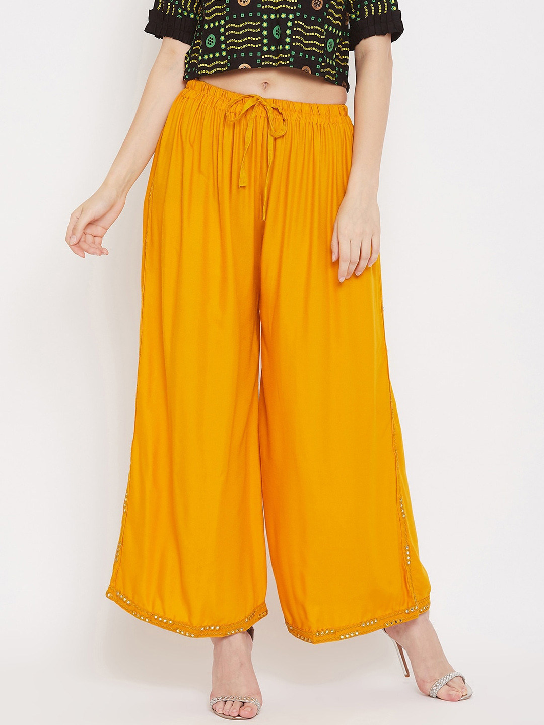 

Clora Creation Women Mustard Yellow Solid Wide Leg Palazzos