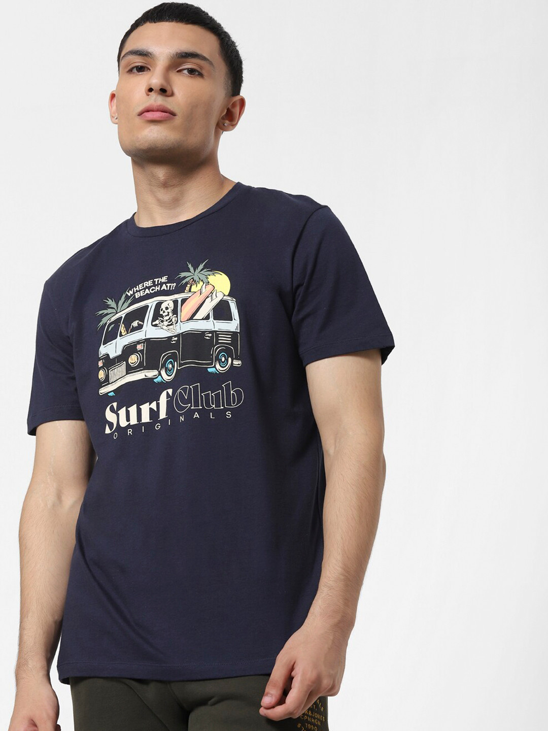 

Jack & Jones Men Blue Printed Round Neck T-shirt