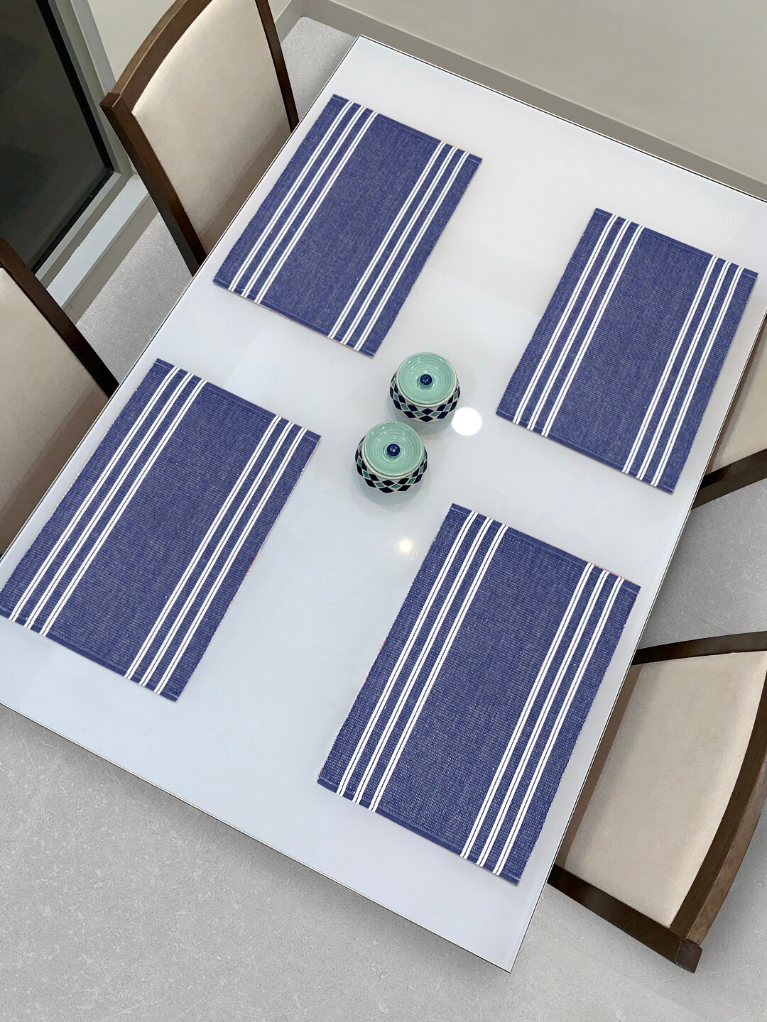 

HOKIPO Set Of 4 Blue & White Striped Table Placemats