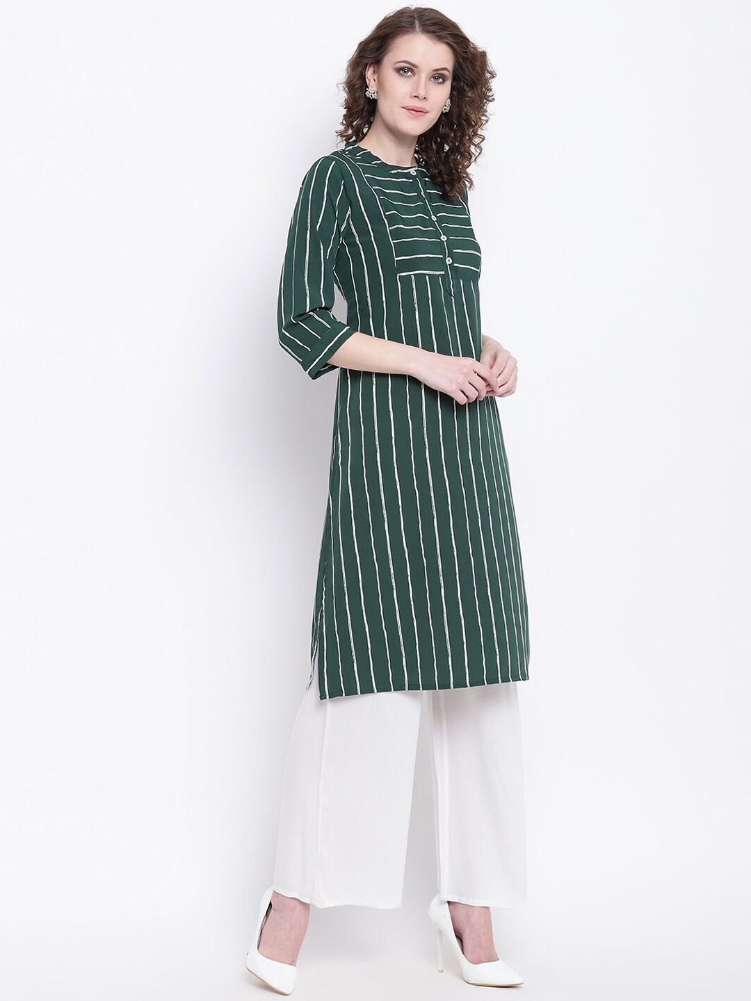 

Napra Women Green & White Striped Crepe Kurta