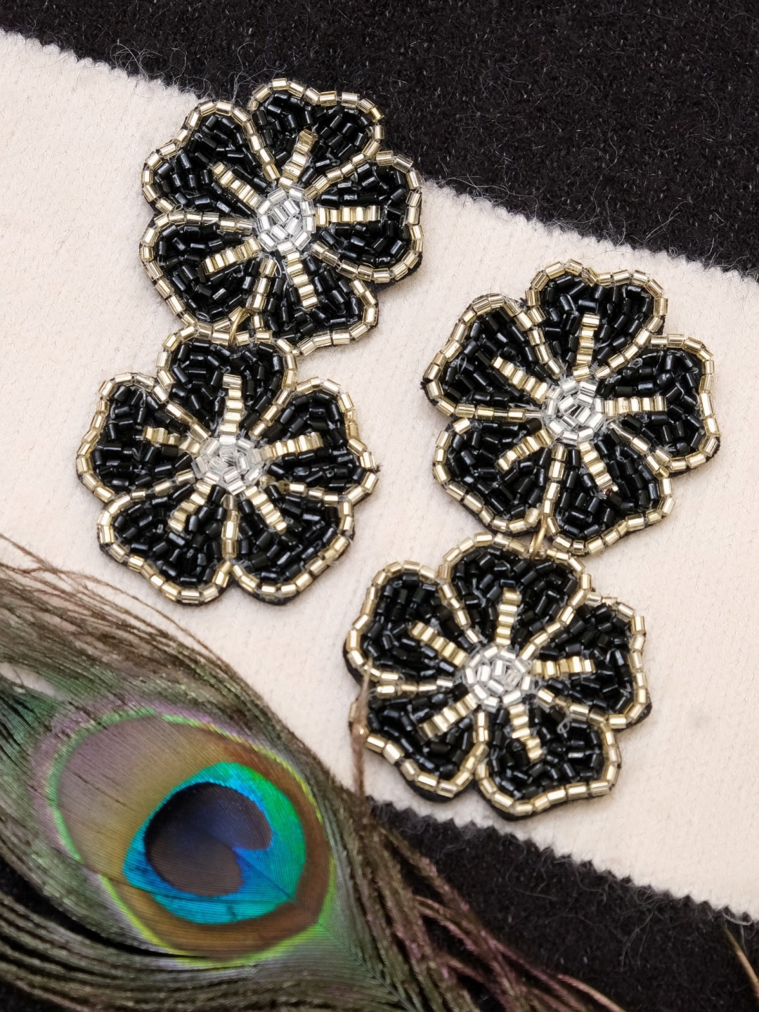 

Crunchy Fashion Pack Of 2 Gold-Plated & Black Contemporary Drop Earrings