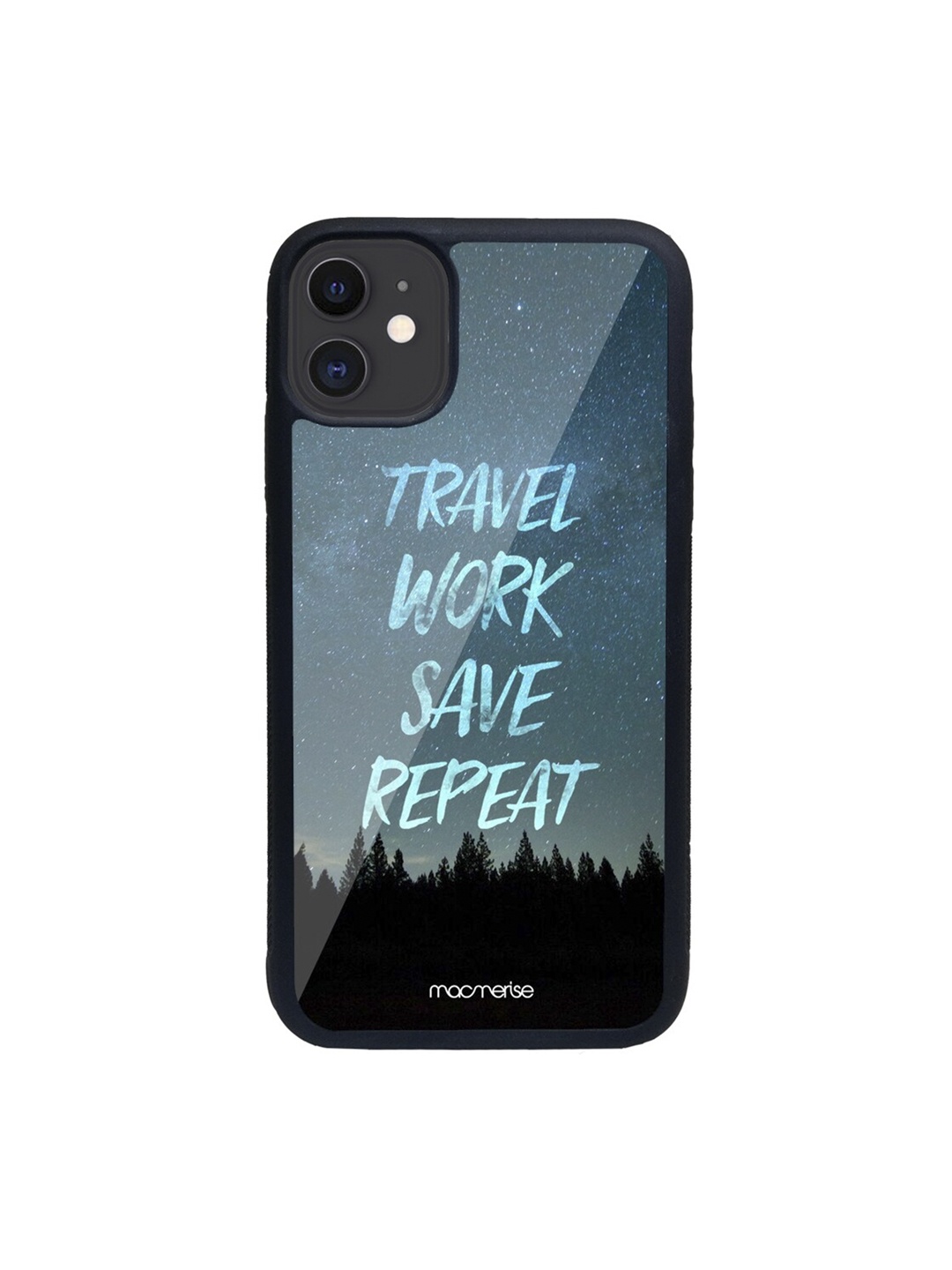 

macmerise Black & Blue Travel Work Save Repeat Glass iPhone 11 Back Case