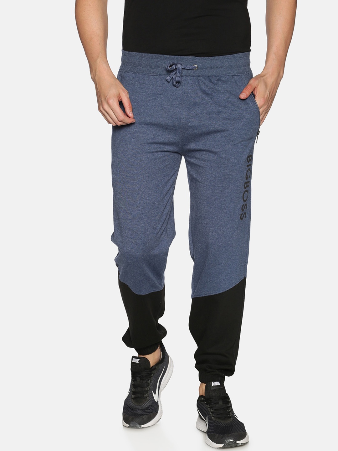 

Dollar Men Blue & Black Colorblocked Straight-Fit Joggers
