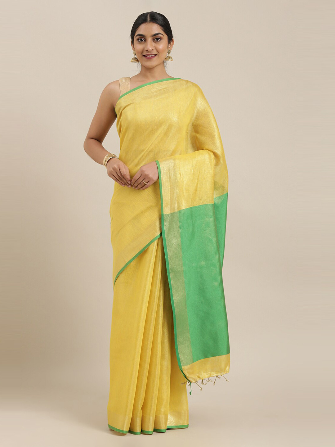 

The Chennai Silks Yellow Solid Art Silk Saree