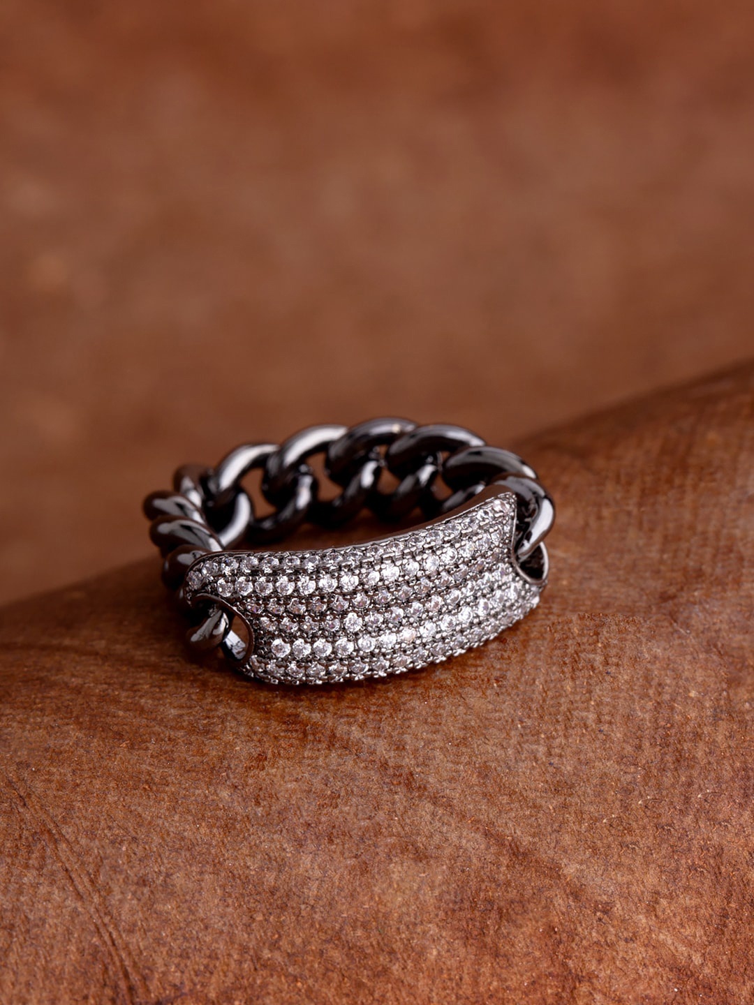 

Voylla Rhodium-Plated CZ-Studded Finger Ring, Black