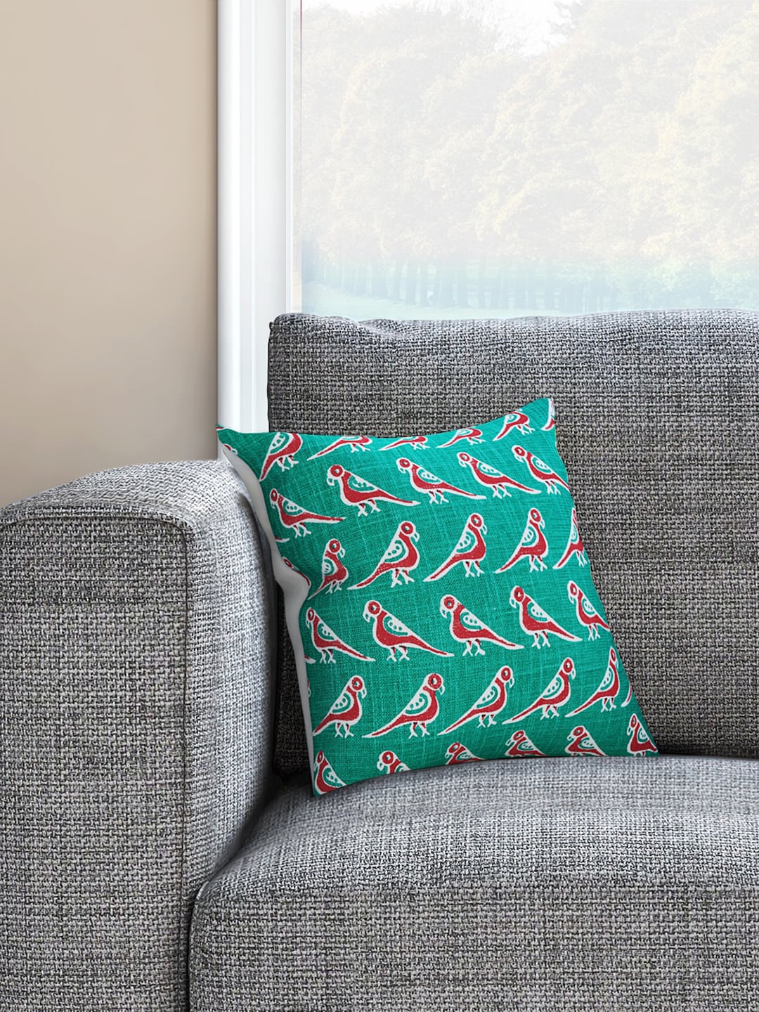 

Living scapes by Pantaloons Teal & Red Set of Single Quirky Square Cushion Covers