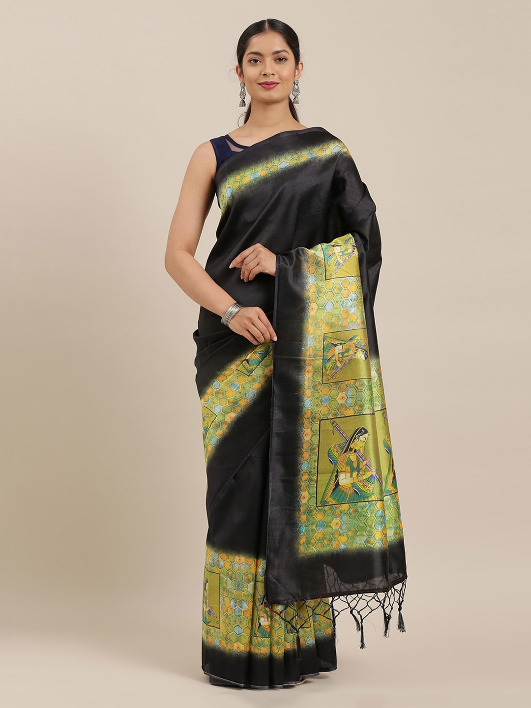 

The Chennai Silks Black & Green Polyester Woven Design Saree