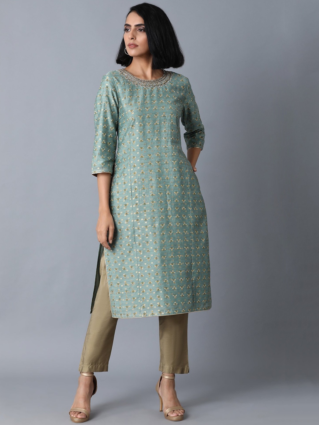 

Wishful Women Green Ethnic Motifs Printed Kurta
