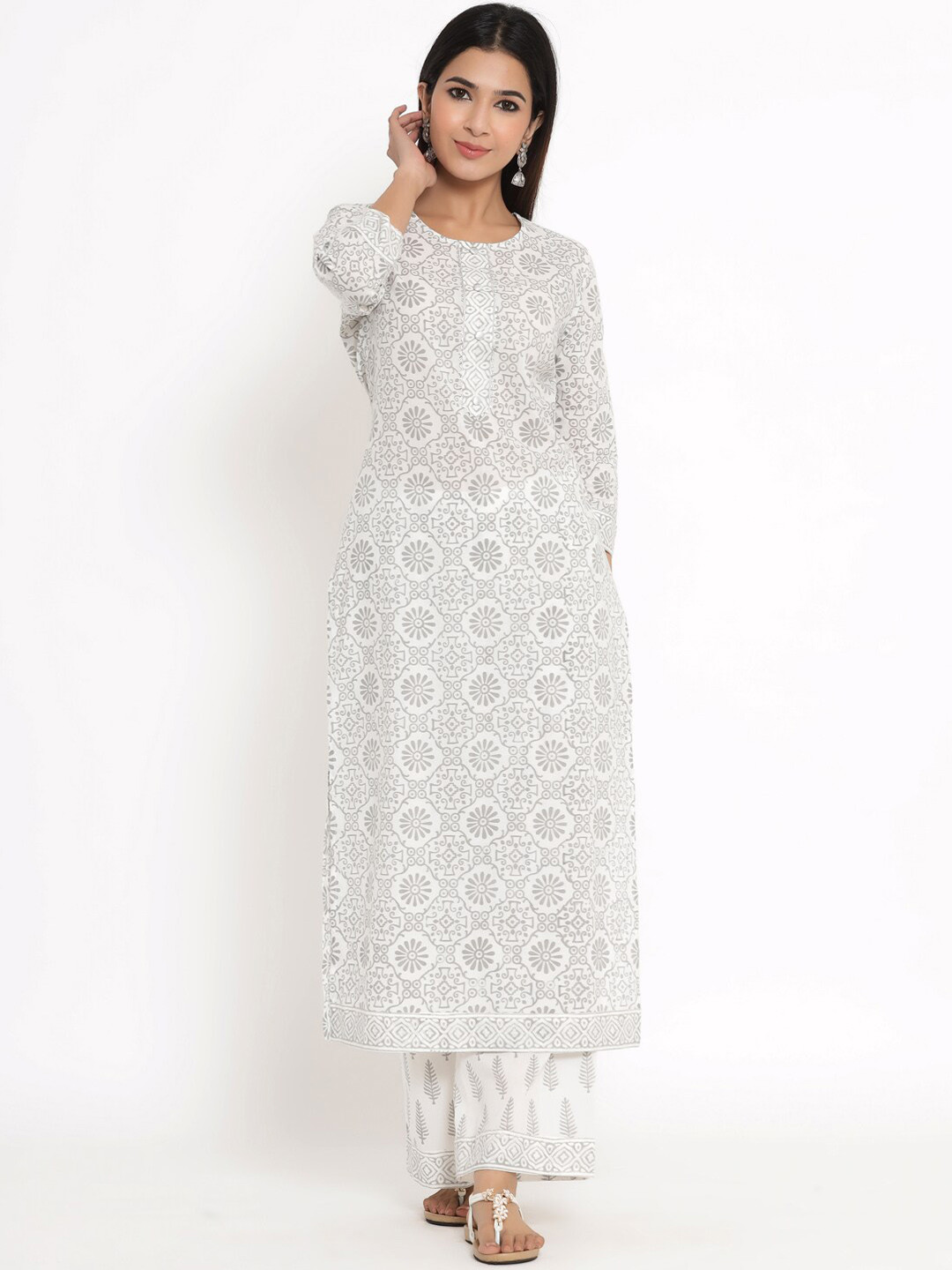 

kipek Women White Ethnic Motifs Pure Cotton Kurta with Trousers & With Dupatta