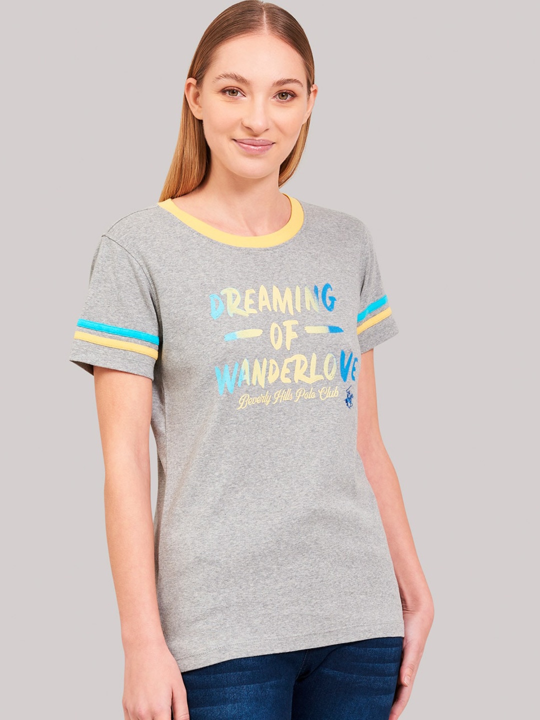 

Beverly Hills Polo Club Women Grey Printed Round Neck T-shirt
