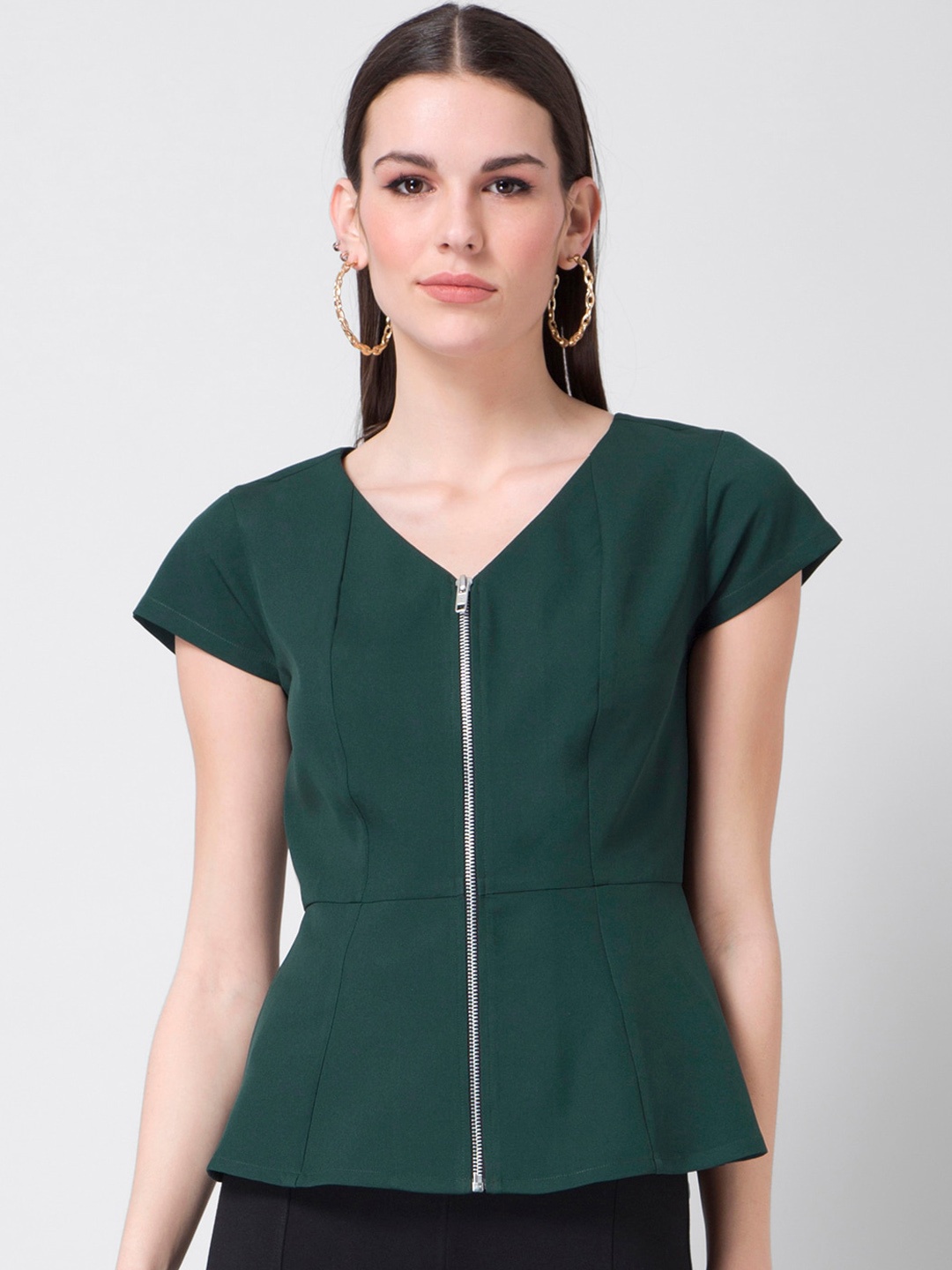 

Faballey Green Zipped Peplum Top